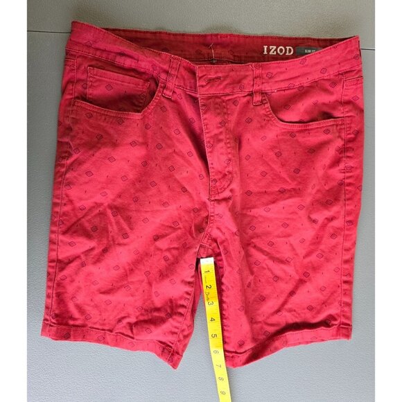 Izod Mens Slim Fit Red Patterned Casual Shorts 36" Waist Cotton Blend - Picture 3 of 4